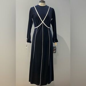 Tic Tac Velvet Maxi Dress Navy Contrast Trim Made in Canada Size 14 (Fits Small)